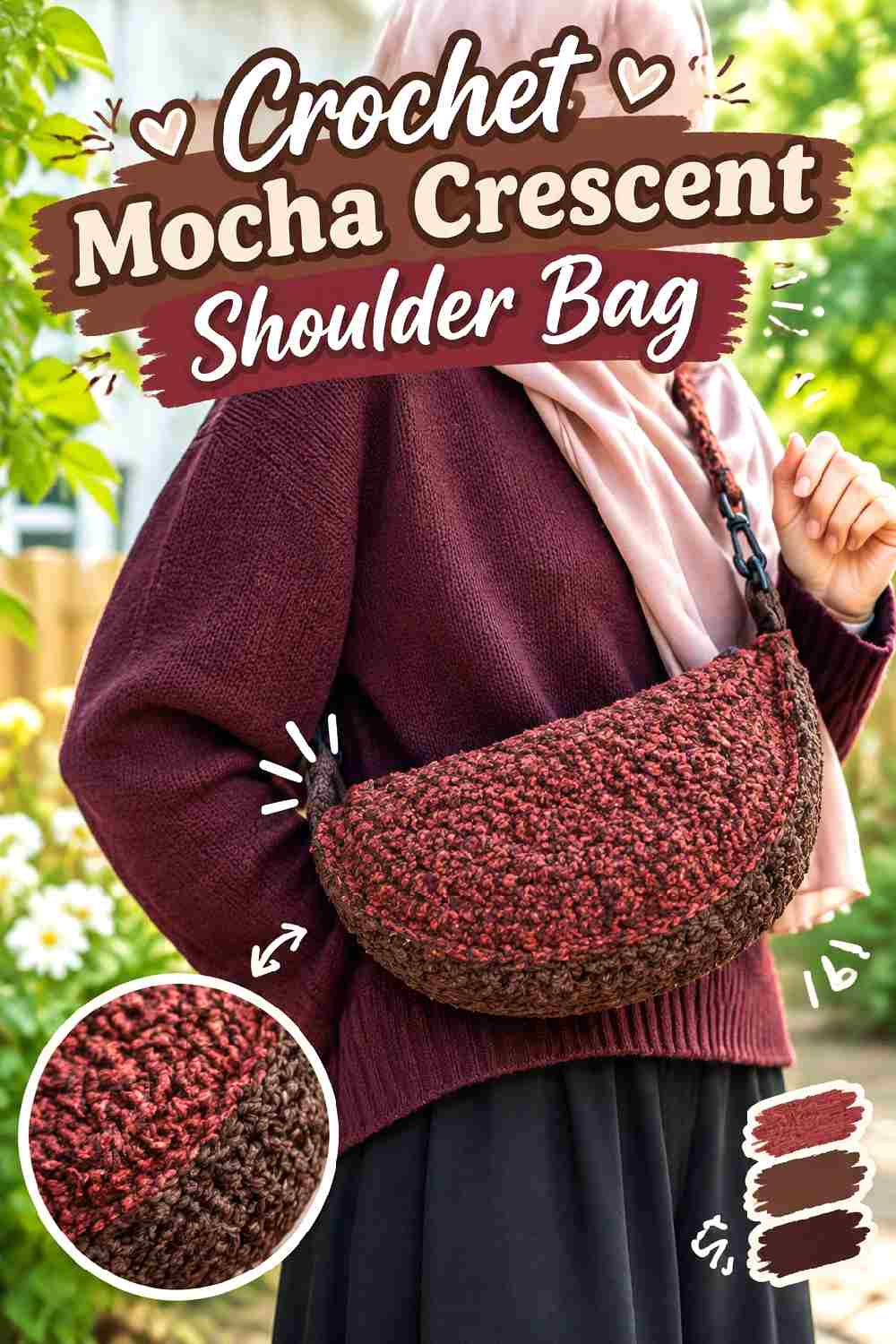 4. Crochet Mocha Crescent Shoulder Bag