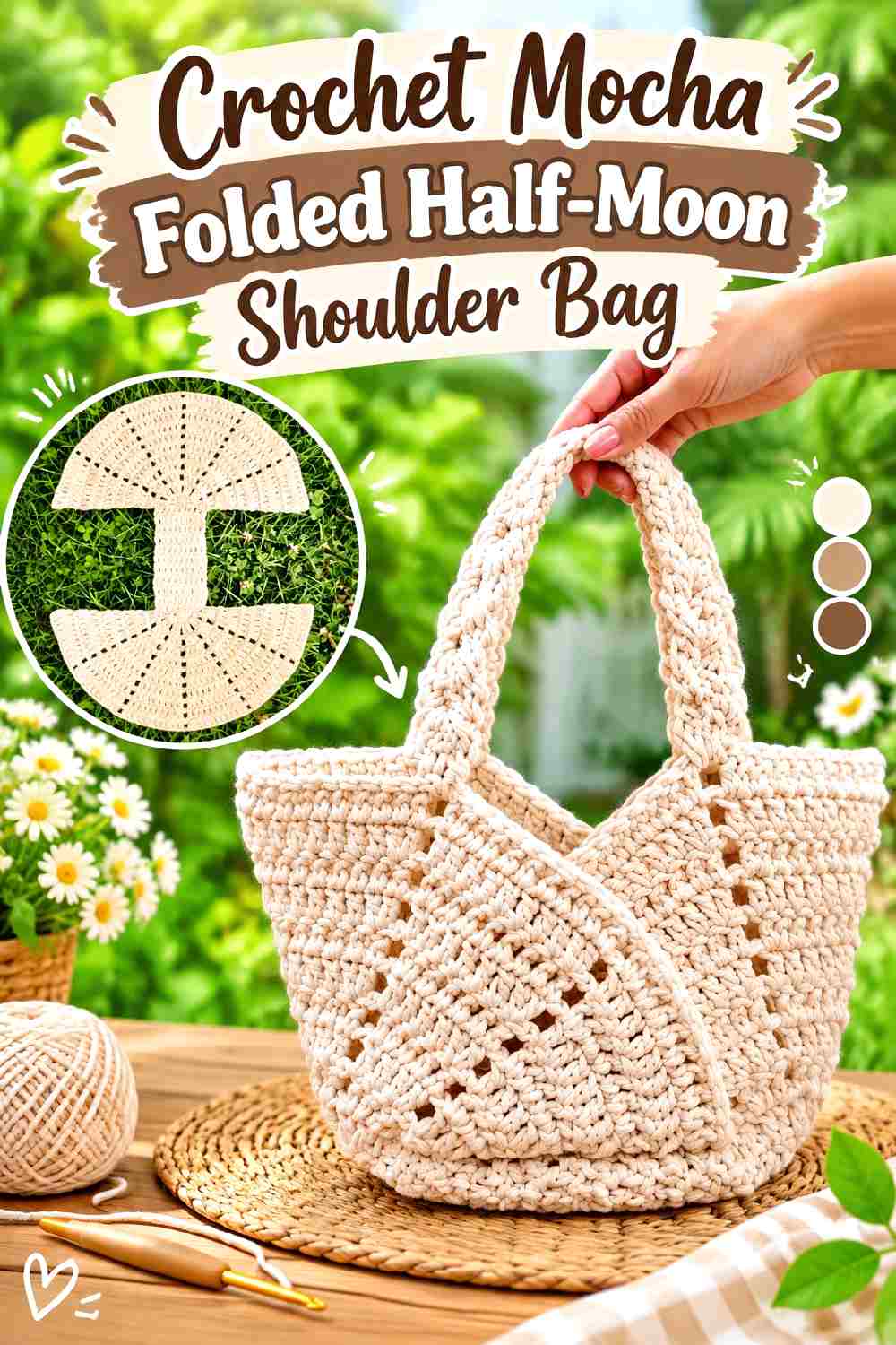 13. Crochet Mocha Folded Half Moon Shoulder Bag