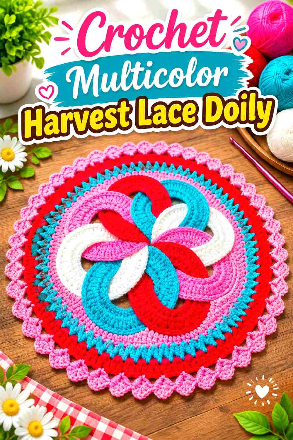 20. Crochet Multicolor Harvest Lace Doily