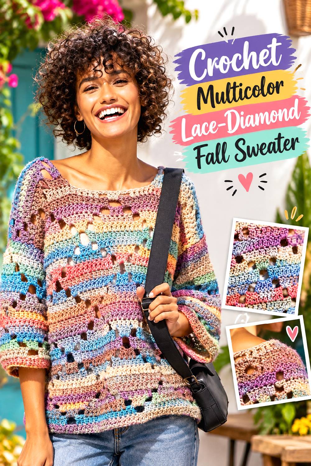 Crochet Multicolor Lace Diamond Fall Sweater