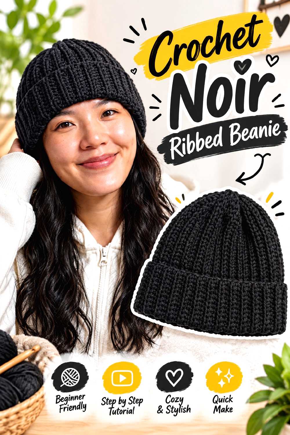 8. Crochet Noir Ribbed Beanie