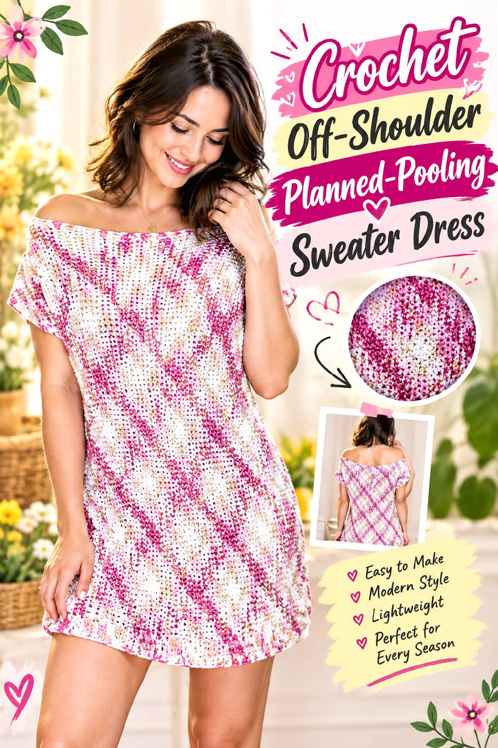 Crochet Off Shoulder Planned Pooling Sweater Dress