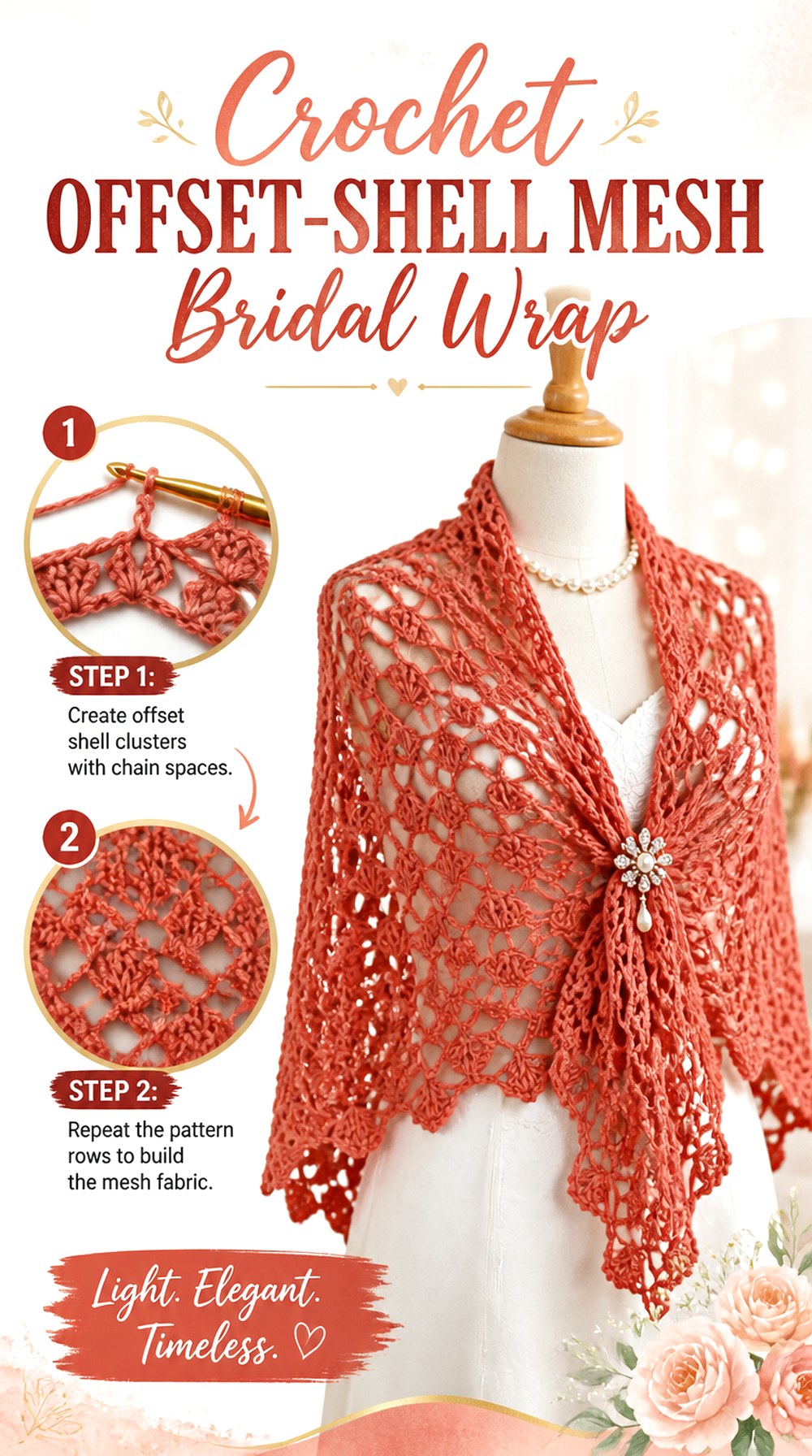 Crochet Offset Shell Mesh Bridal Wrap