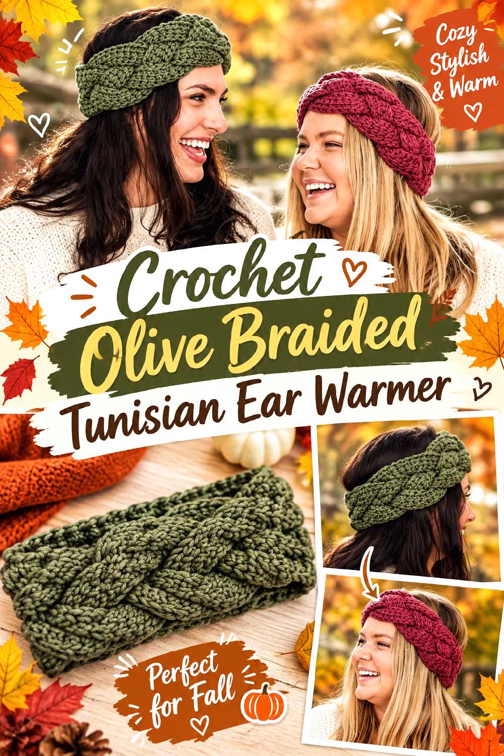 Crochet Olive Braided Tunisian Ear Warmer