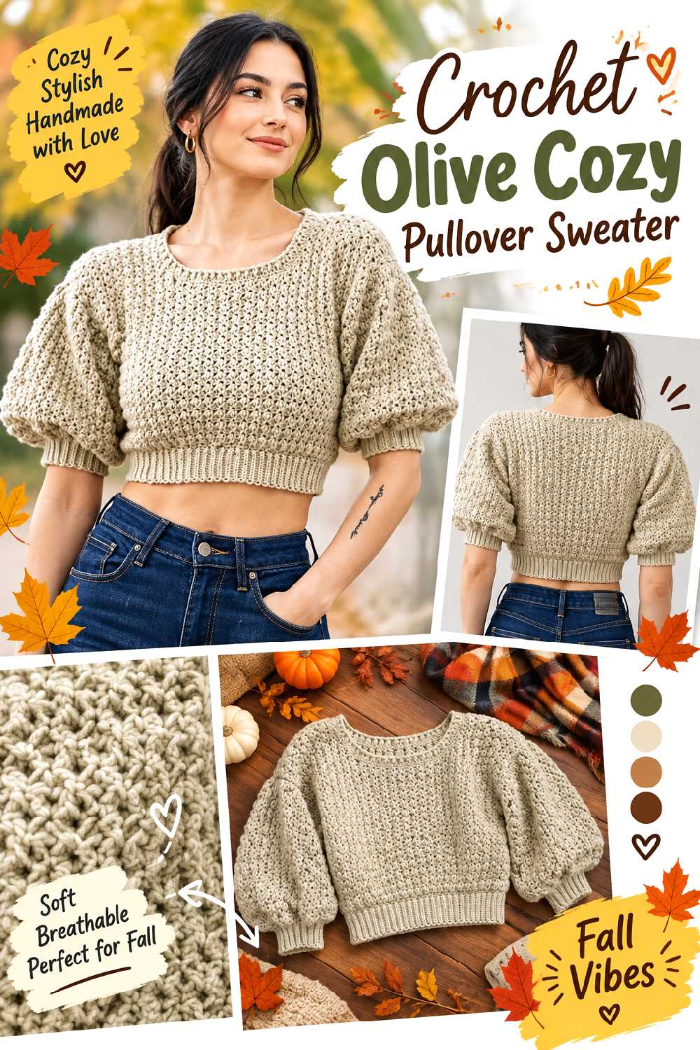 Crochet Olive Cozy Pullover Sweater