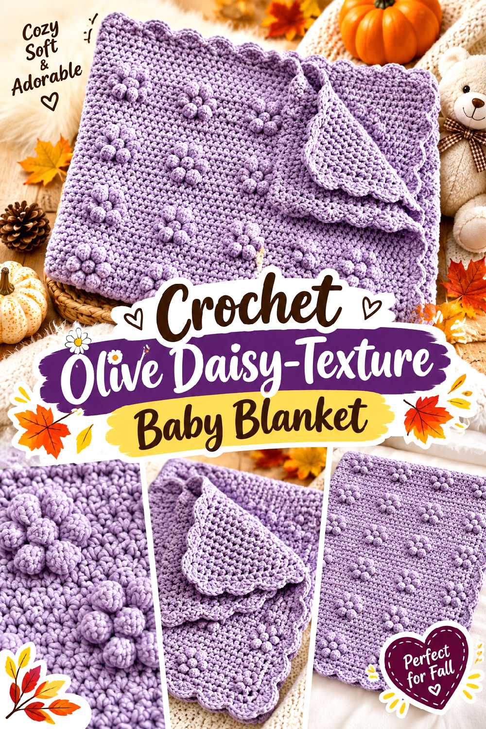 Crochet Olive Daisy Texture Baby Blanket
