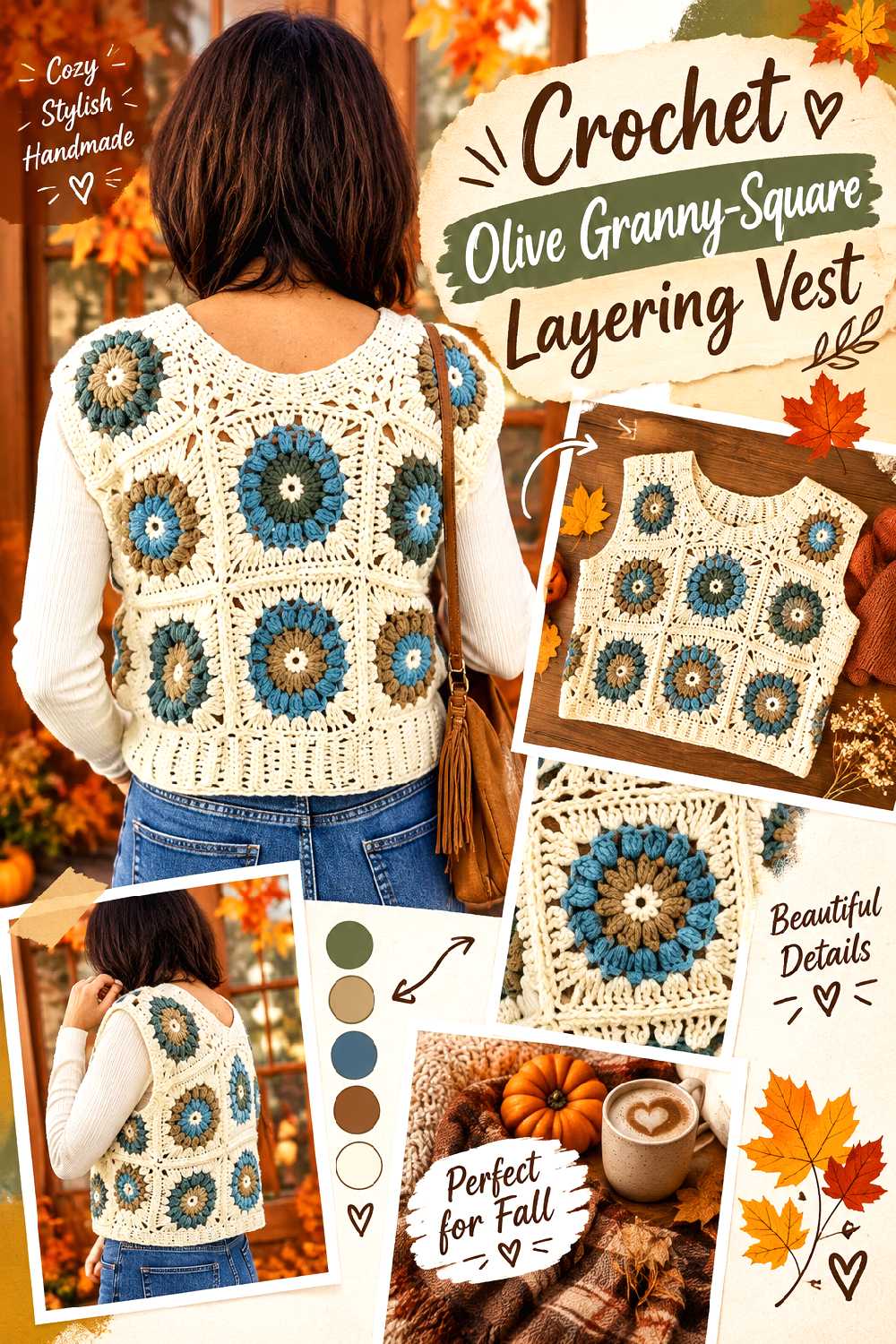 Crochet Olive Granny Square Layering Vest