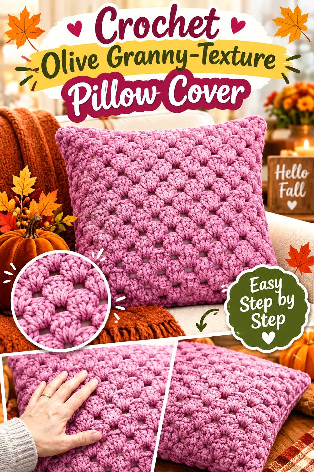 Crochet Olive Granny Texture Pillow Cover