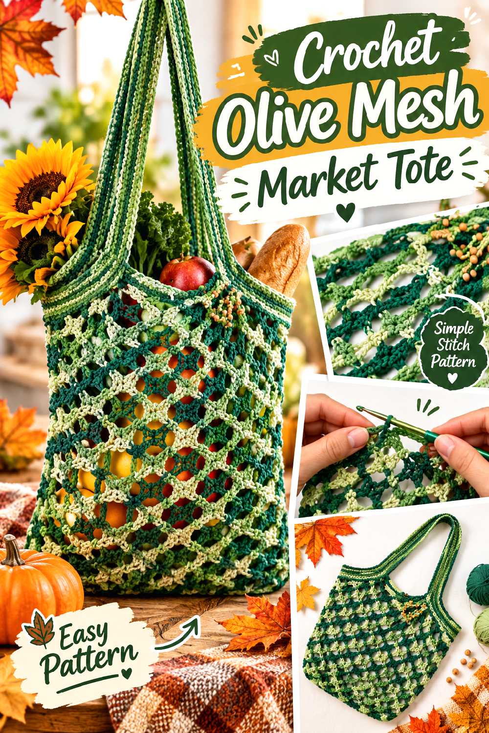 Crochet Olive Mesh Market Tote