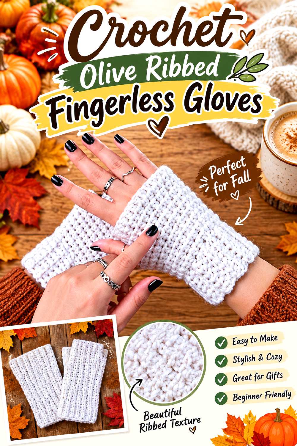 Crochet Olive Ribbed Fingerless Gloves