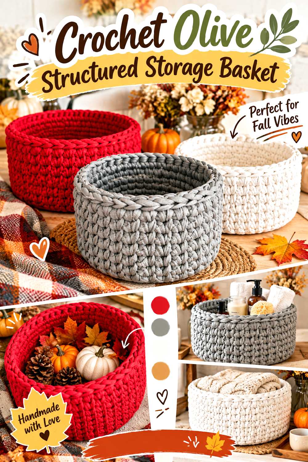 Crochet Olive Structured Storage Basket