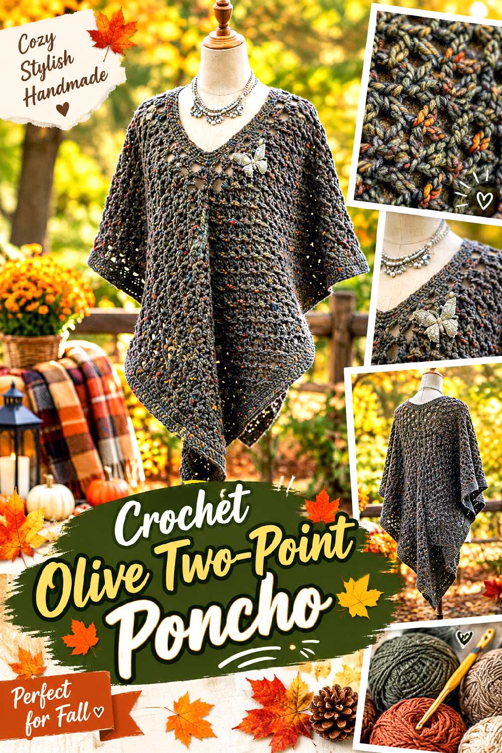 Crochet Olive Two Point Poncho
