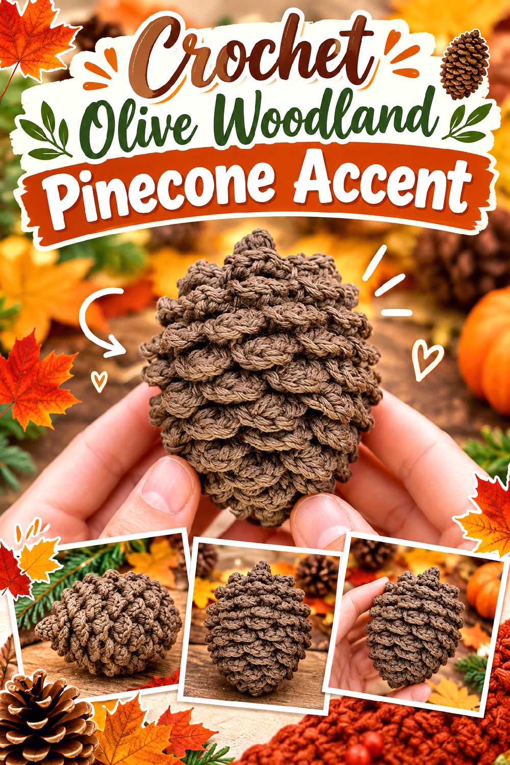 Crochet Olive Woodland Pinecone Accent