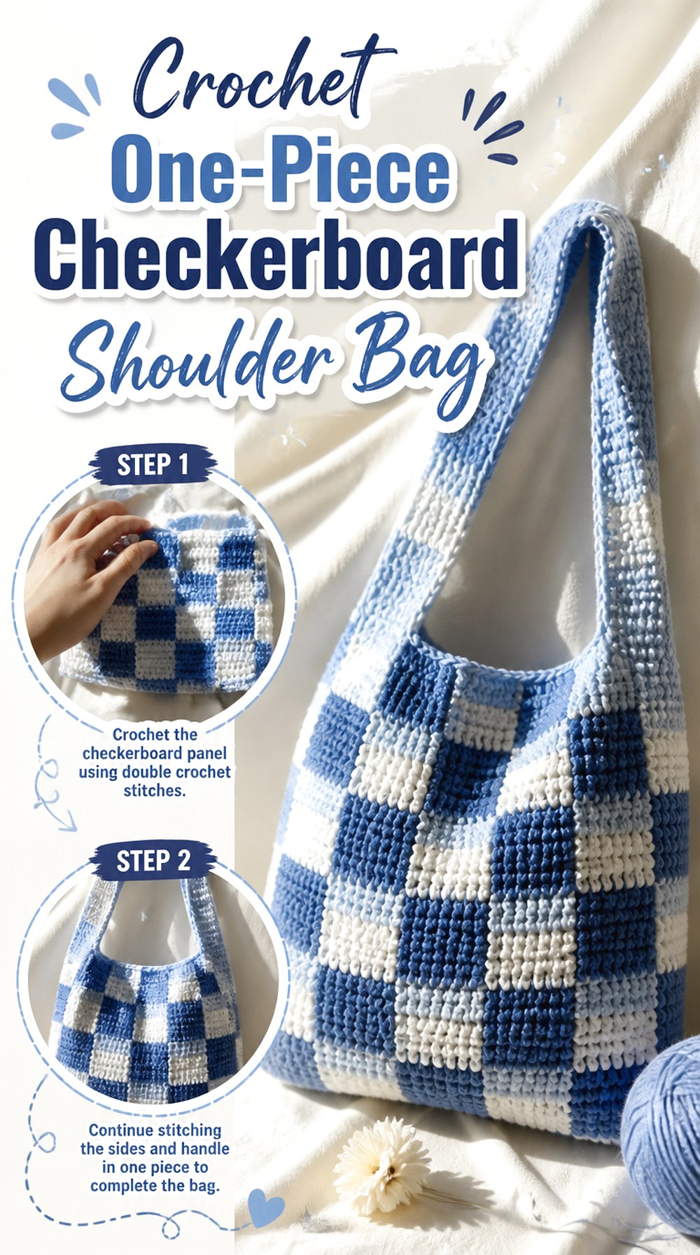 Crochet One Piece Checkerboard Shoulder Bag