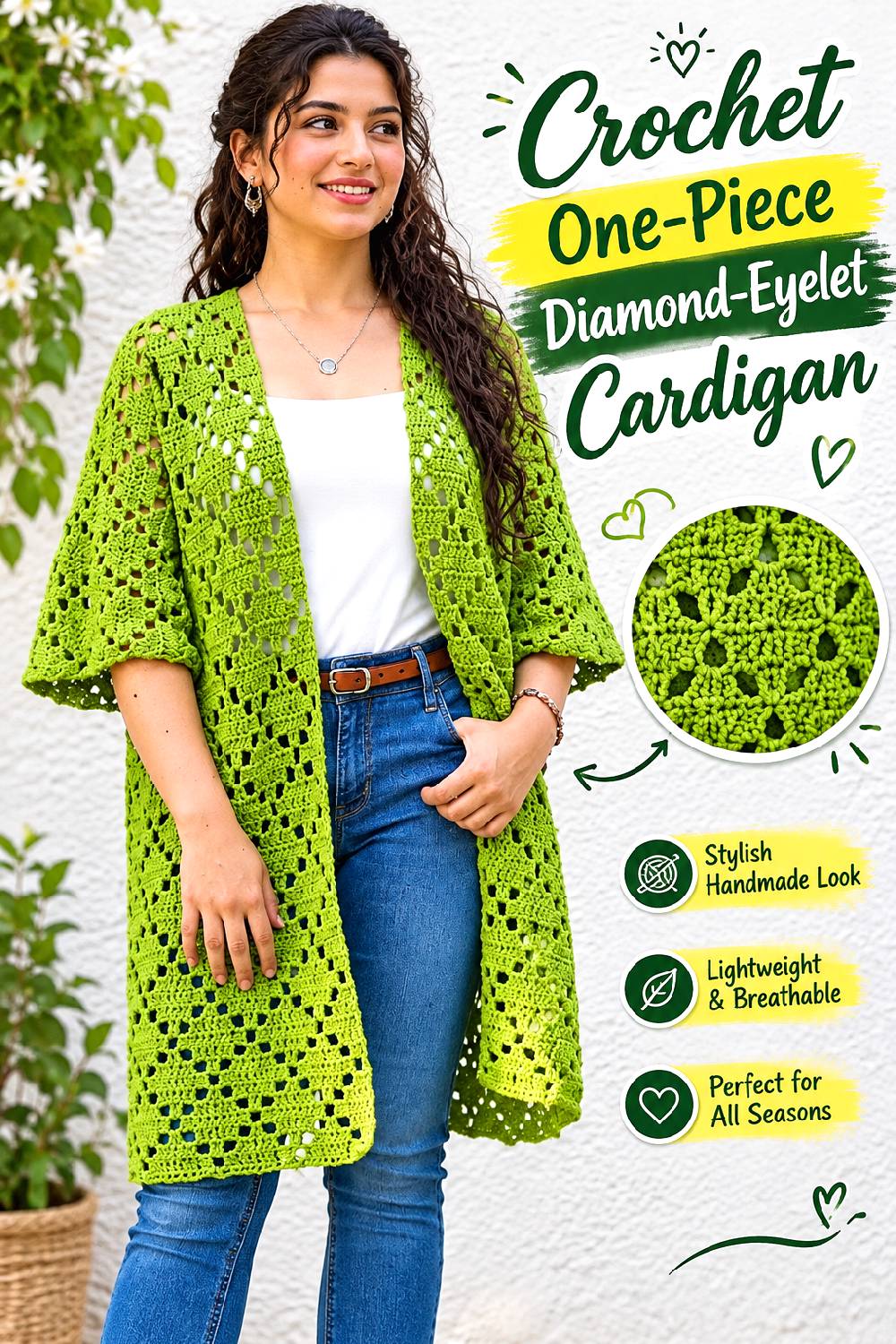 Crochet One Piece Diamond Eyelet Cardigan