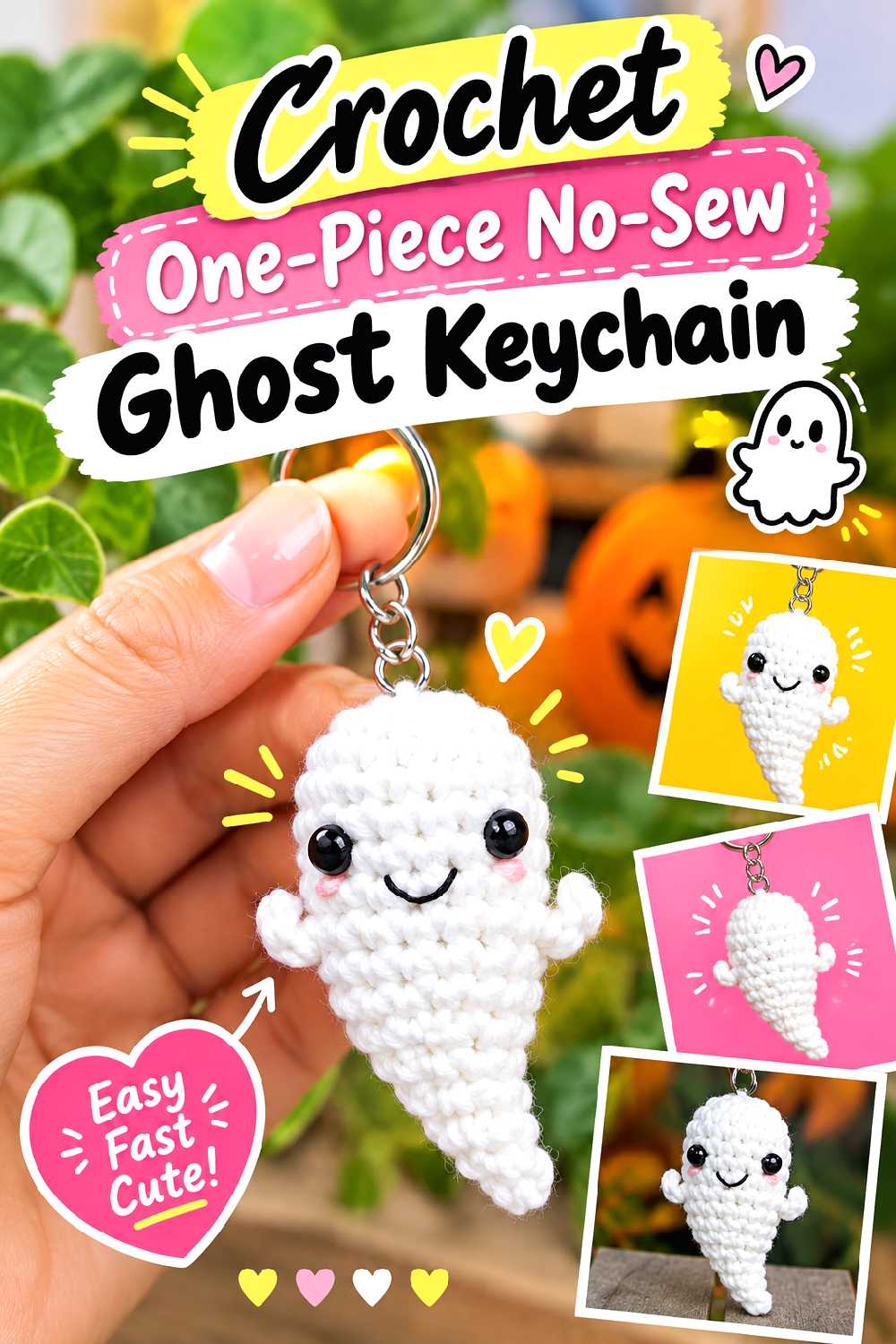 Crochet One Piece No Sew Ghost Keychain