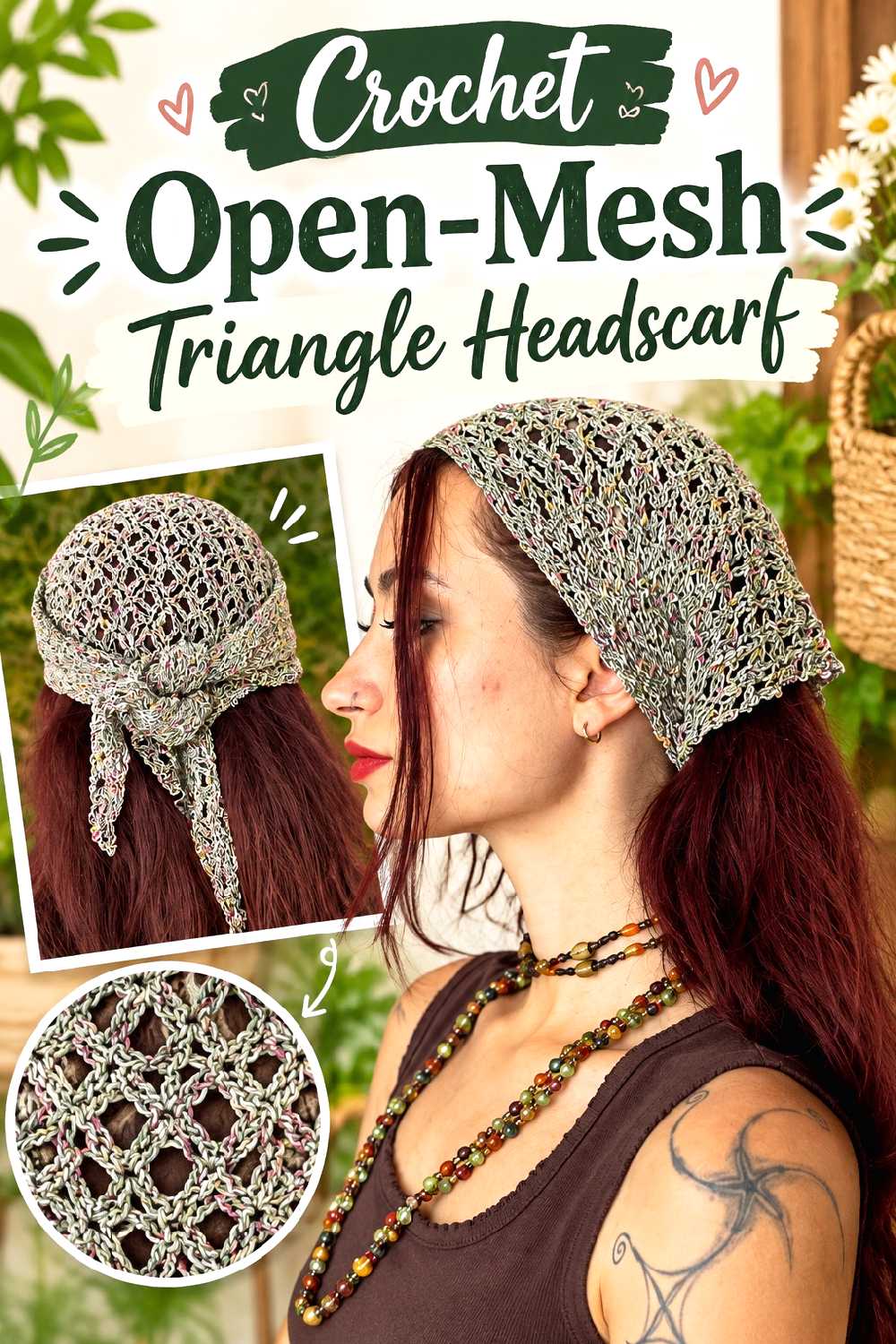 8. Crochet Open Mesh Triangle Headscarf