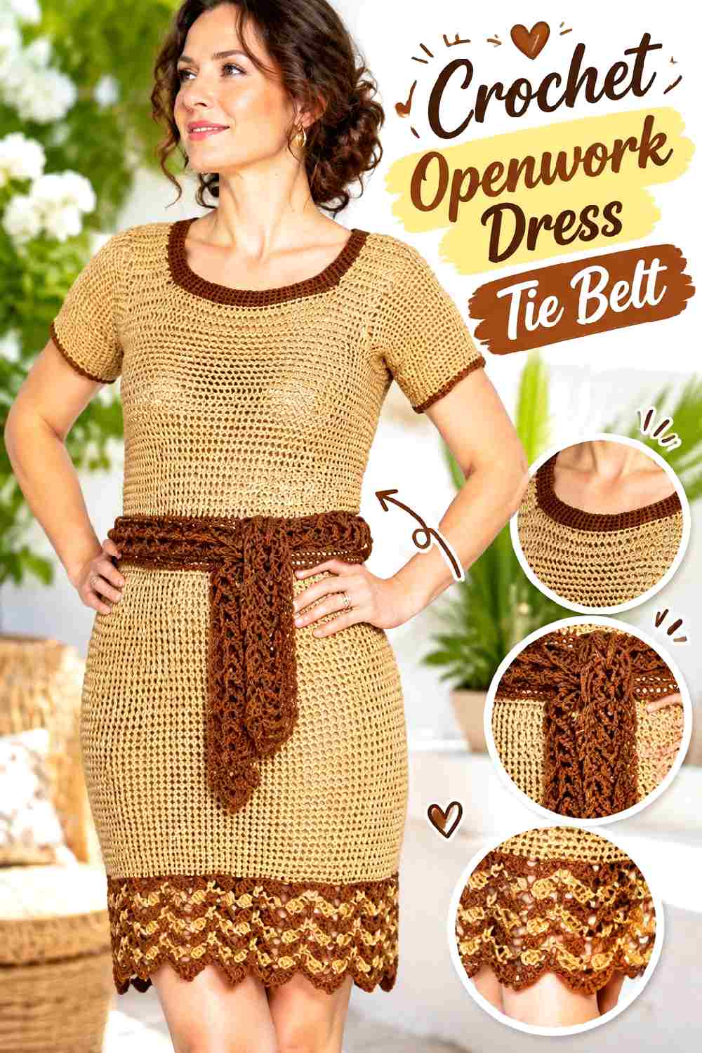 22. Crochet Openwork Dress Tie Belt