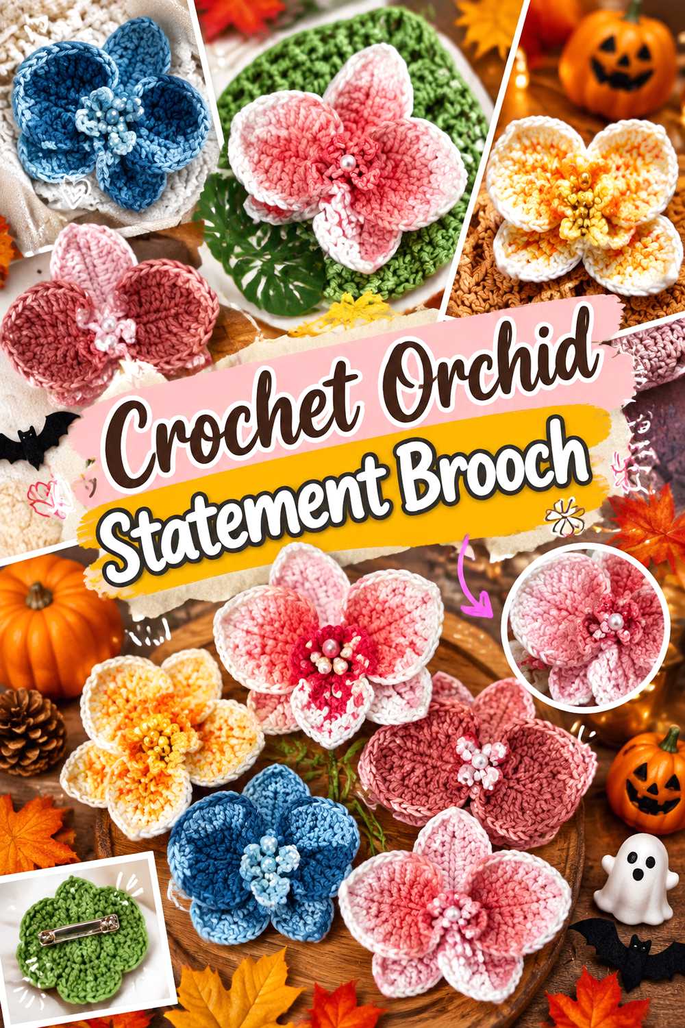Crochet Orchid Statement Brooch