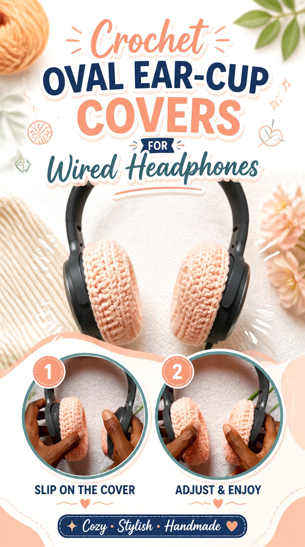 Crochet Oval Ear Cup Covers for Wired Headphones