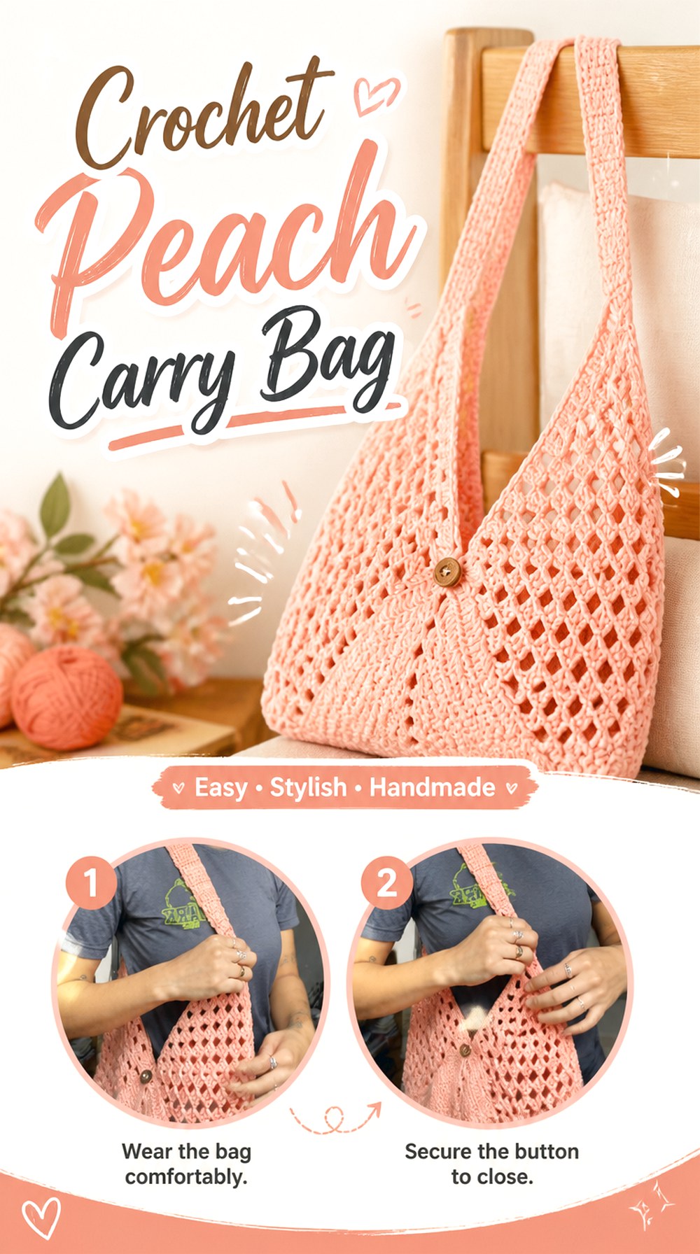 Crochet Peach Carry Bag