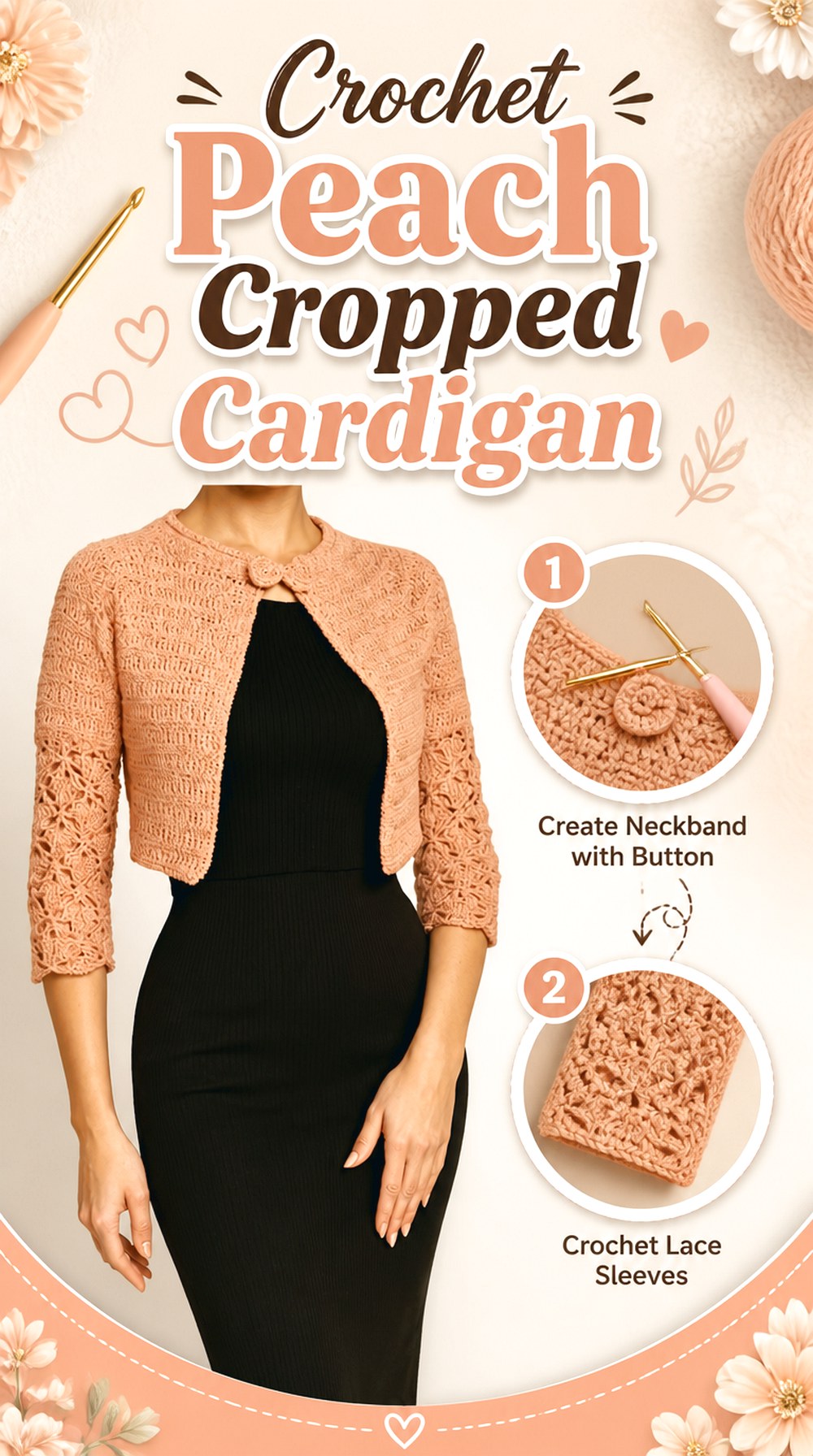 Crochet Peach Cropped Cardigan