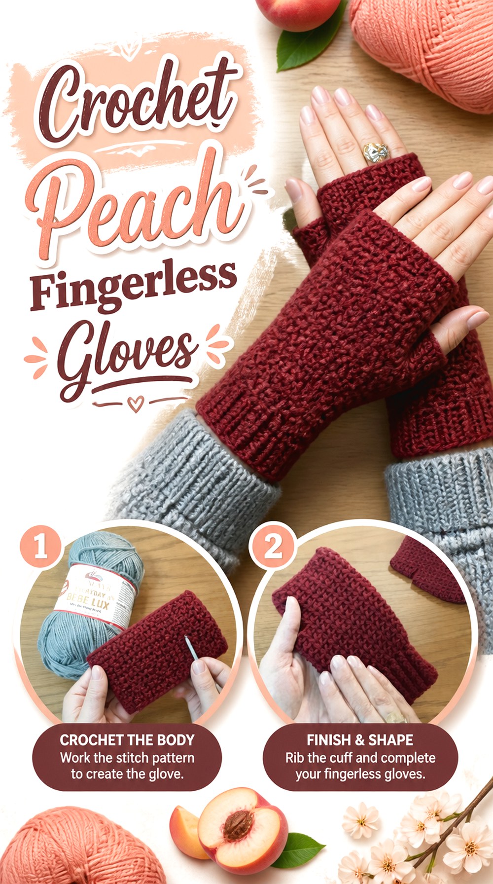Crochet Peach Fingerless Gloves