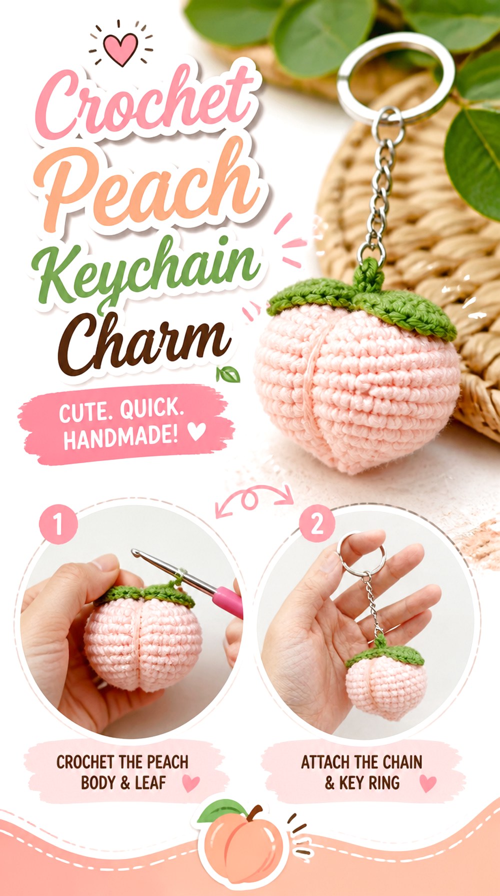 Crochet Peach Keychain Charm