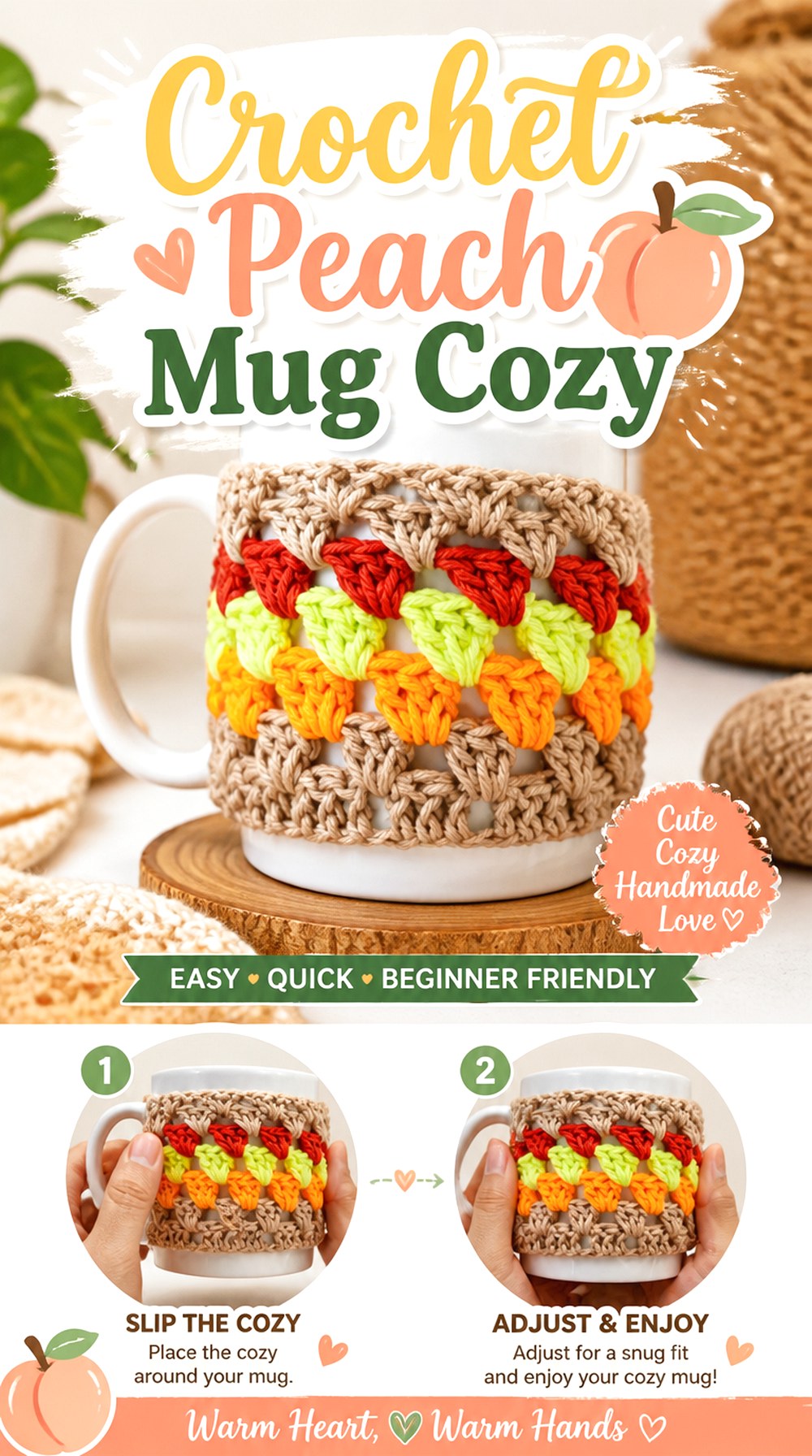 Crochet Peach Mug Cozy