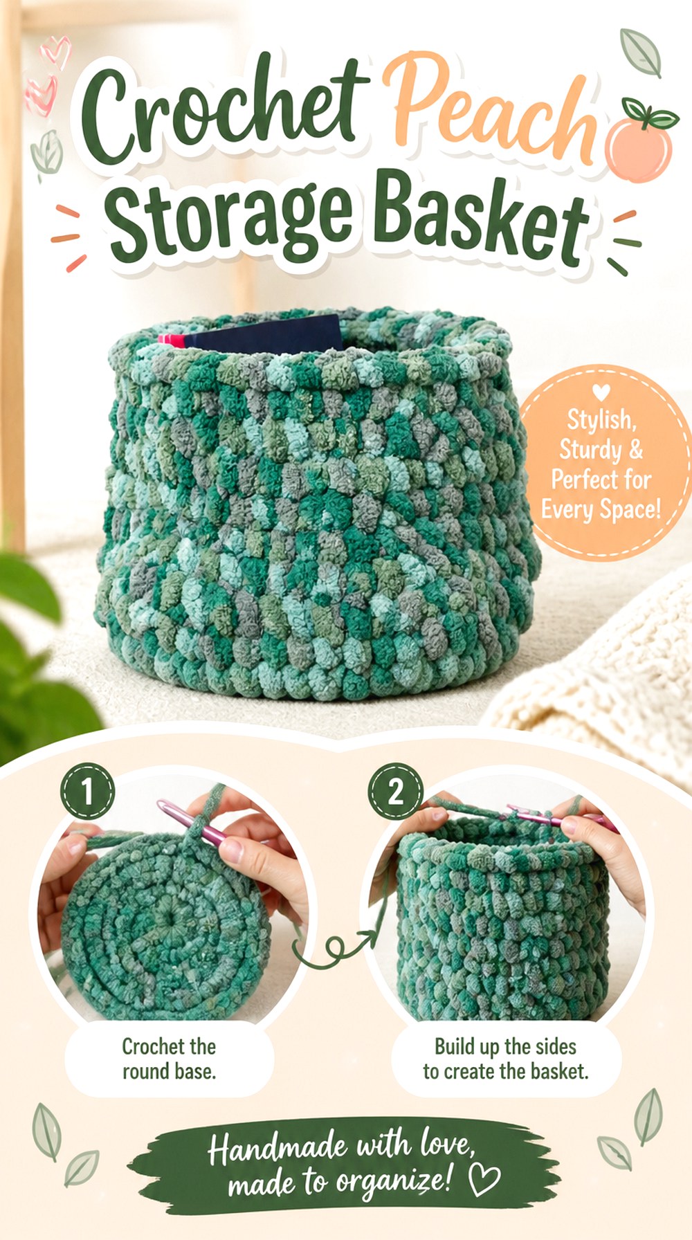 Crochet Peach Storage Basket