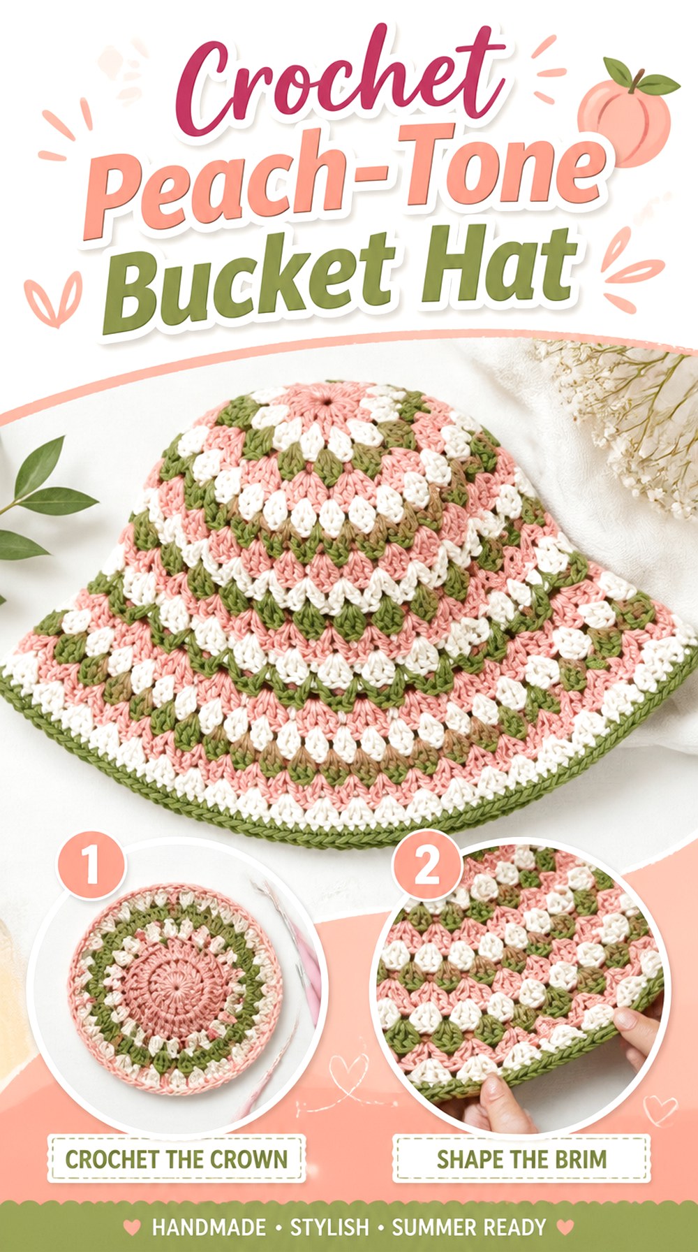 Crochet Peach Tone Bucket Hat
