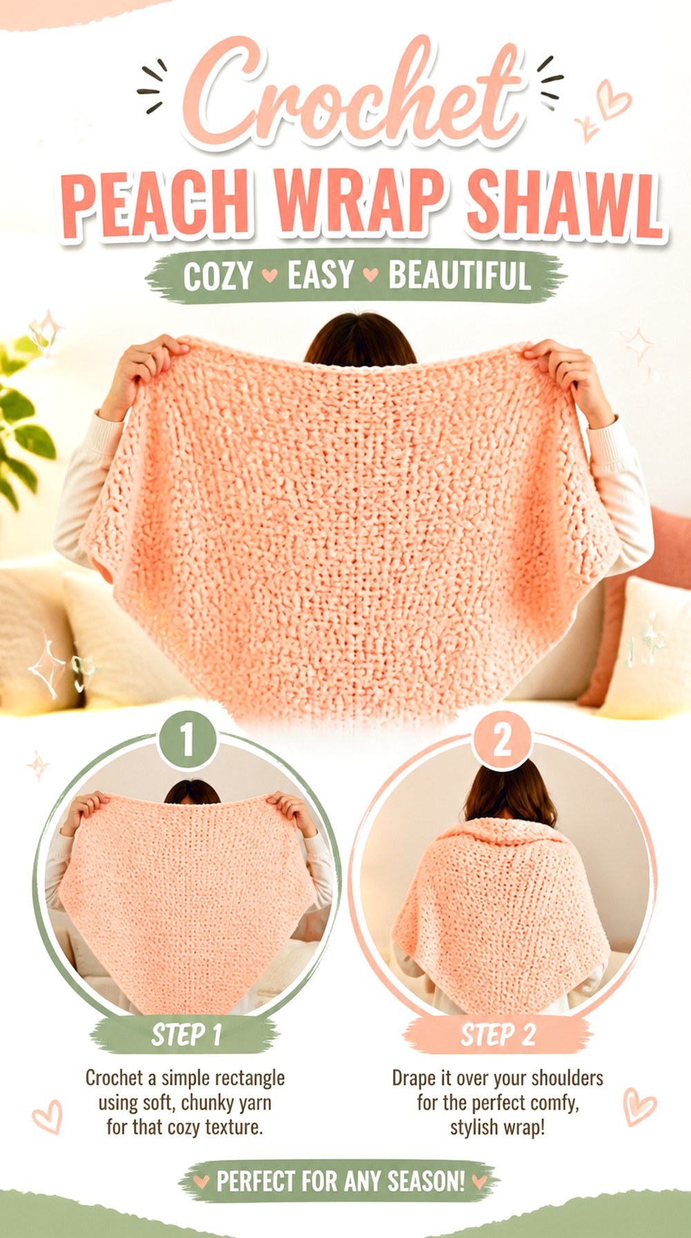 Crochet Peach Wrap Shawl