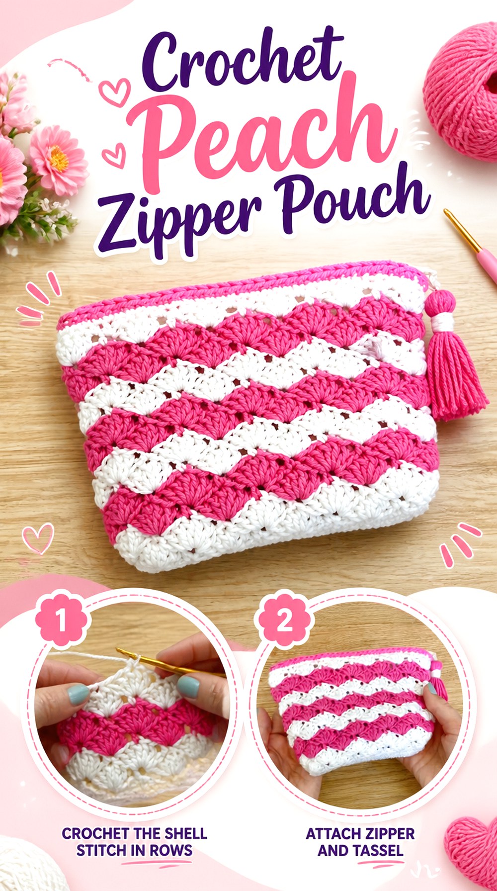 Crochet Peach Zipper Pouch
