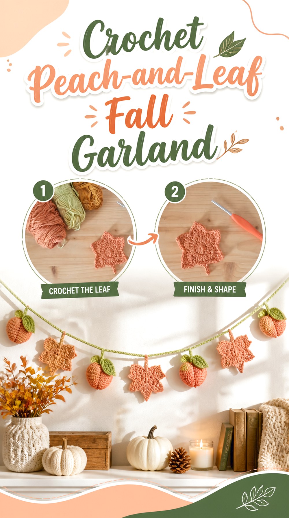 Crochet Peach and Leaf Fall Garland
