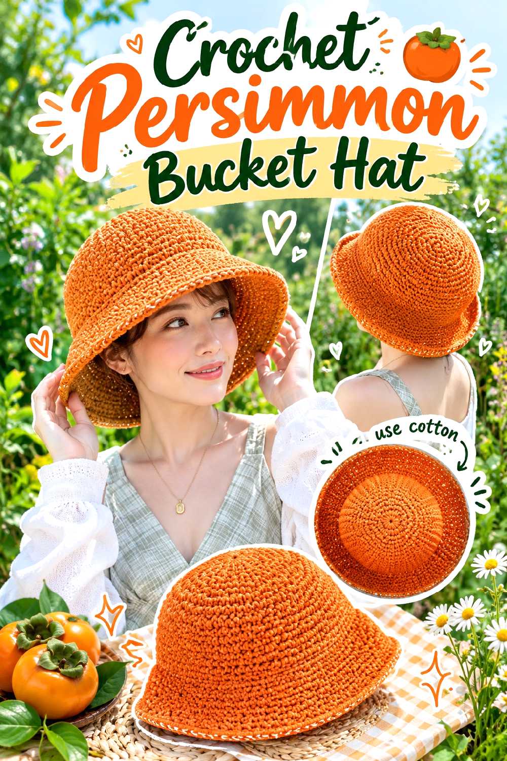 15. Crochet Persimmon Bucket Hat