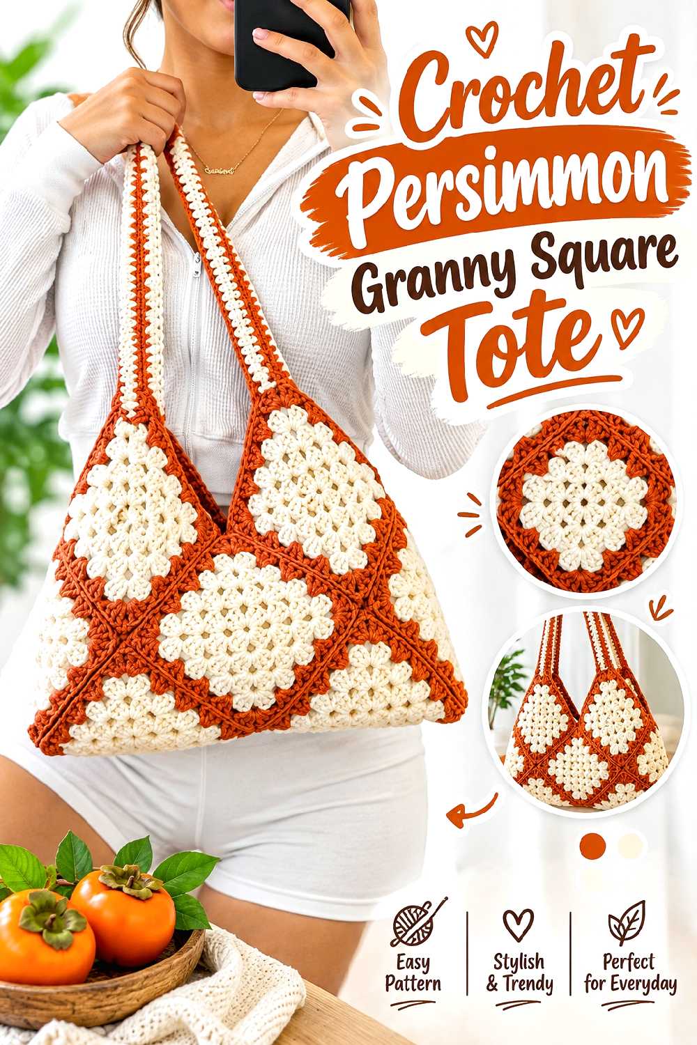 8. Crochet Persimmon Granny Square Tote