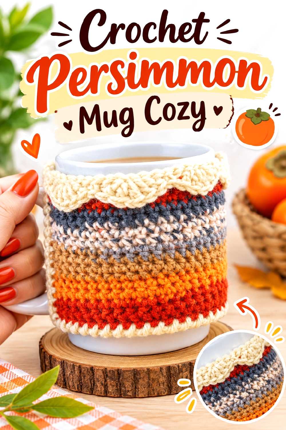 16. Crochet Persimmon Mug Cozy