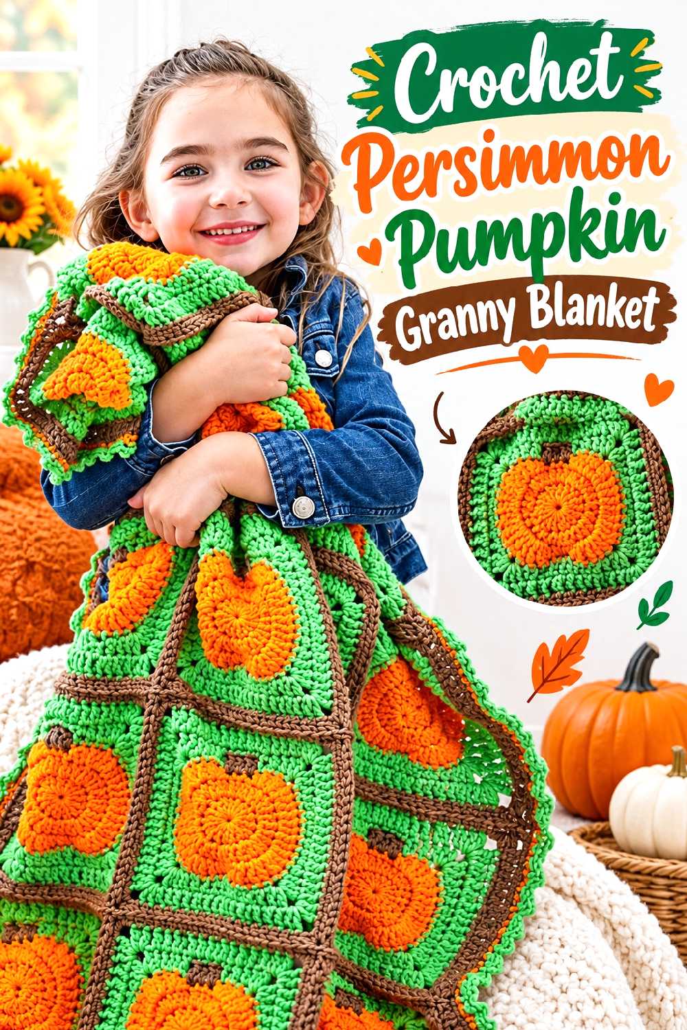12. Crochet Persimmon Pumpkin Granny Blanket