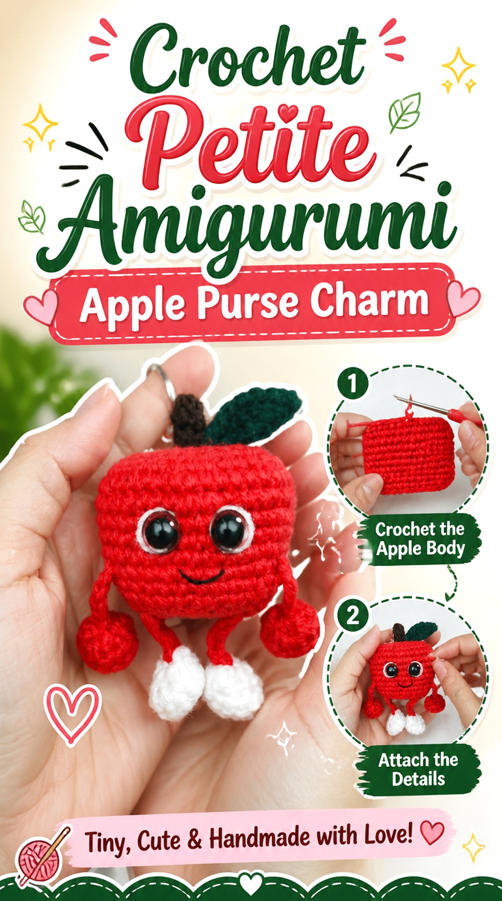 Crochet Petite Amigurumi Apple Purse Charm