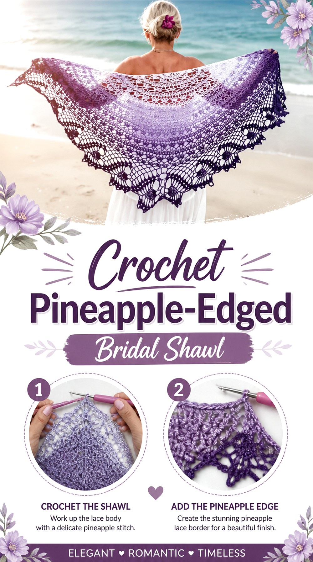 Crochet Pineapple Edged Bridal Shawl