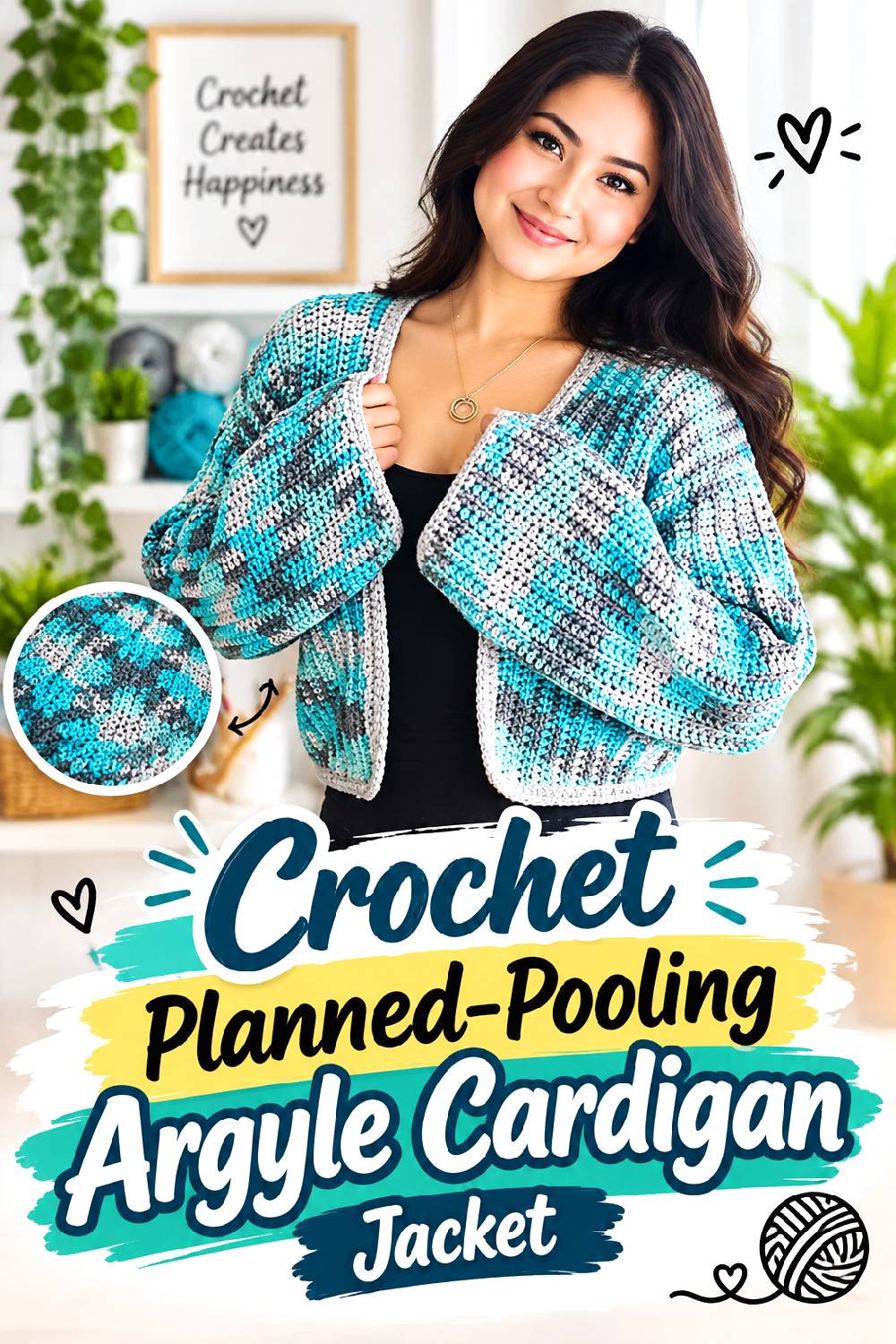 Crochet Planned Pooling Argyle Cardigan Jacket