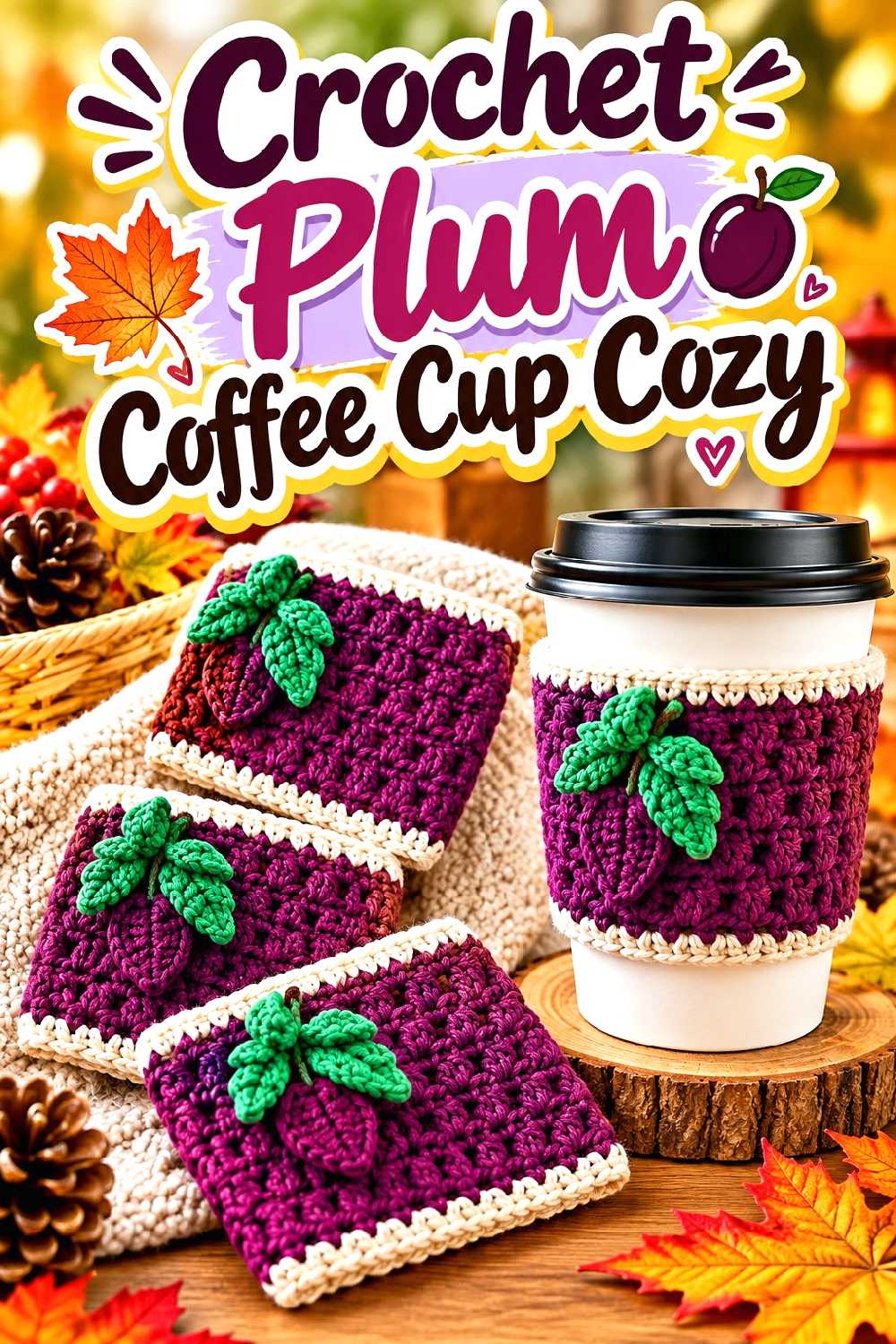 19. Crochet Plum Coffee Cup Cozy