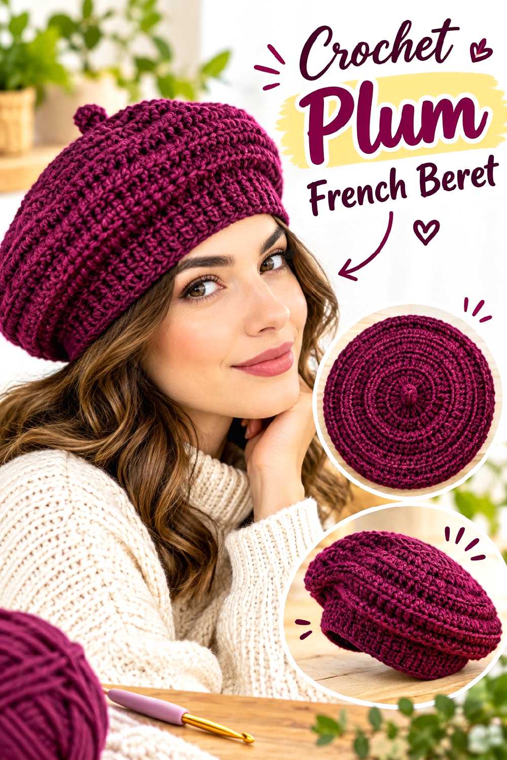 9. Crochet Plum French Beret