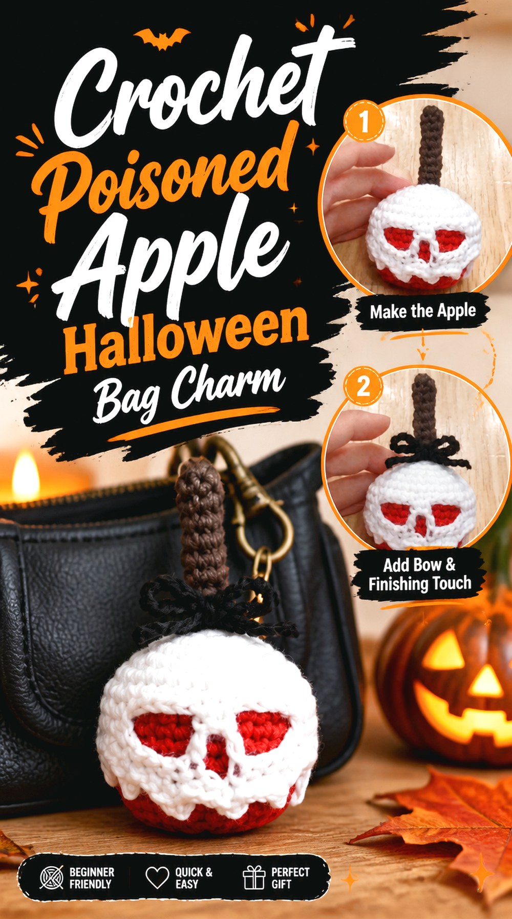 Crochet Poisoned Apple Halloween Bag Charm