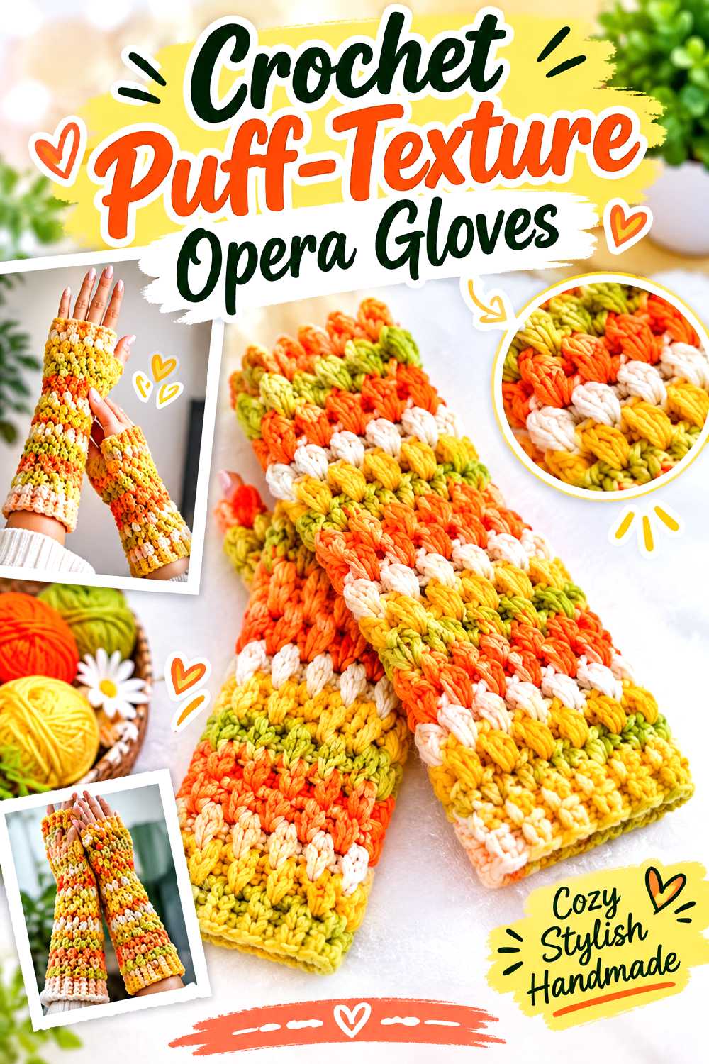 Crochet Puff Texture Opera Gloves