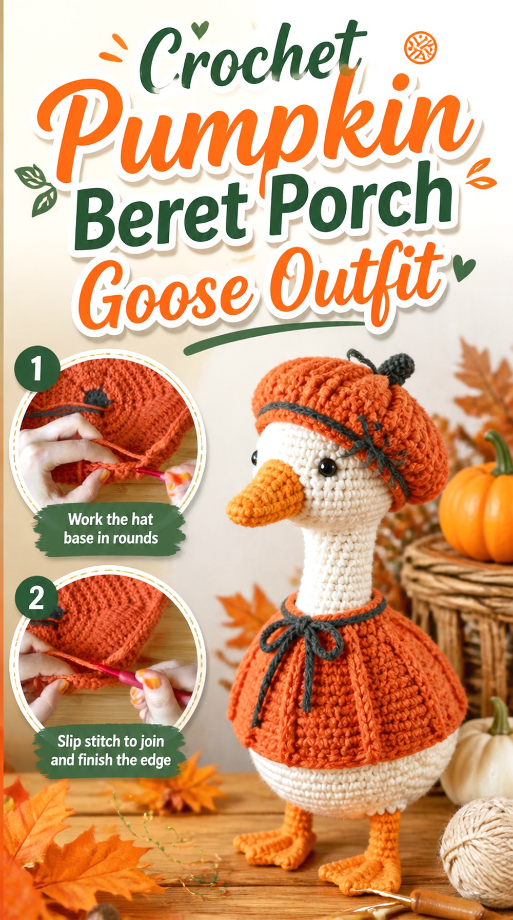 Crochet Pumpkin Beret Porch Goose Outfit