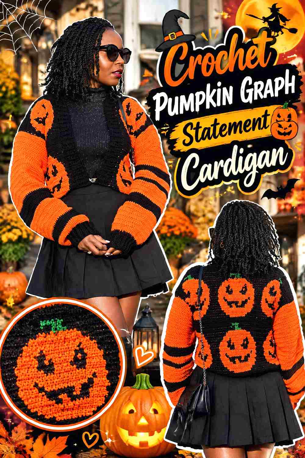 4. Crochet Pumpkin Graph Statement Cardigan