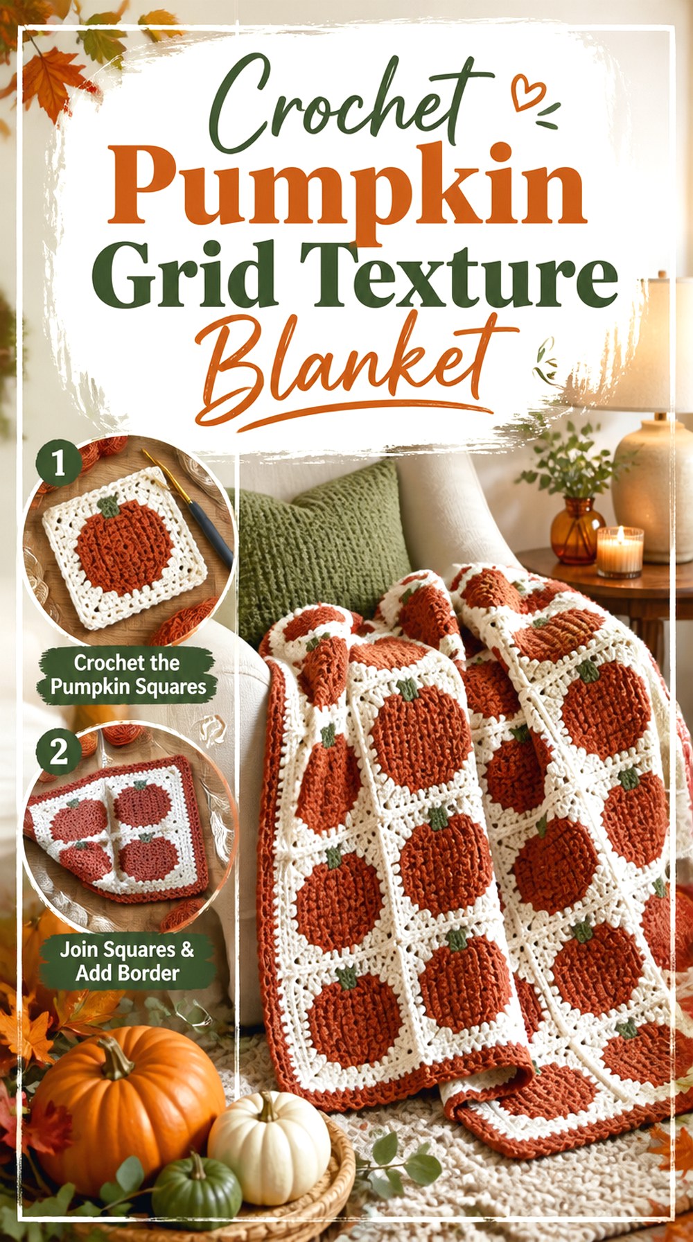 Crochet Pumpkin Grid Texture Blanket