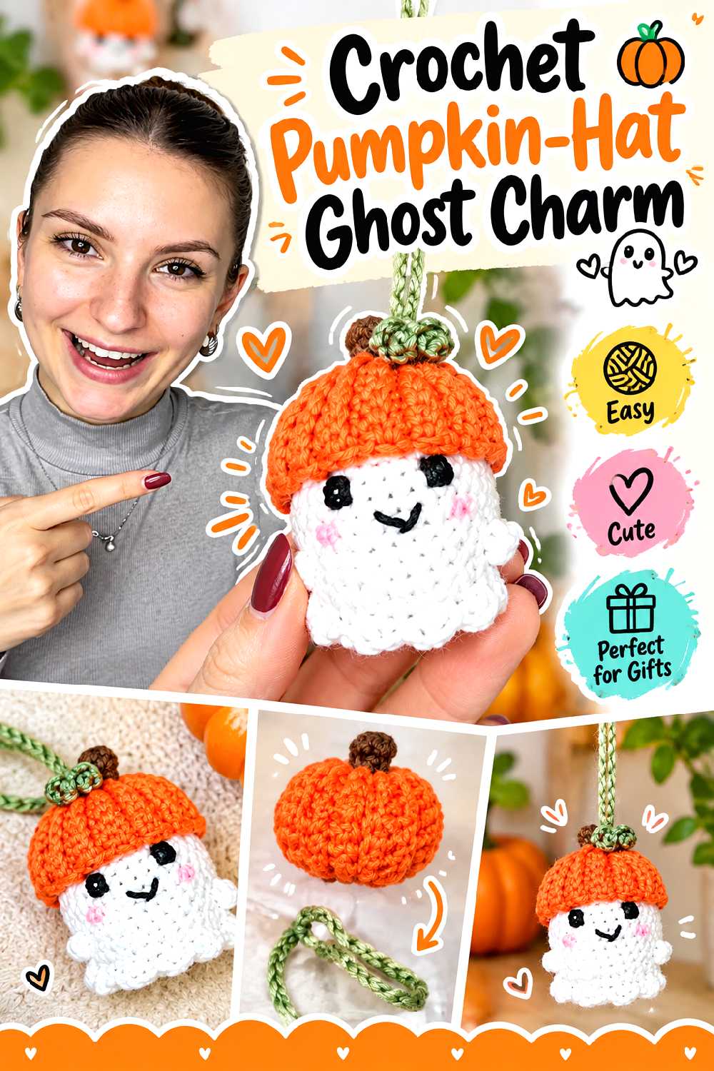 Crochet Pumpkin Hat Ghost Charm