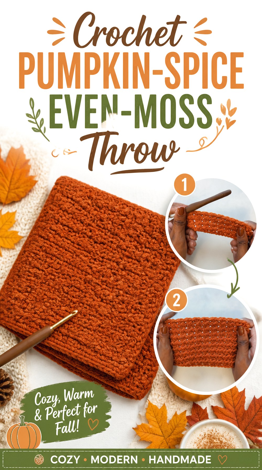 Crochet Pumpkin Spice Even Moss Throw